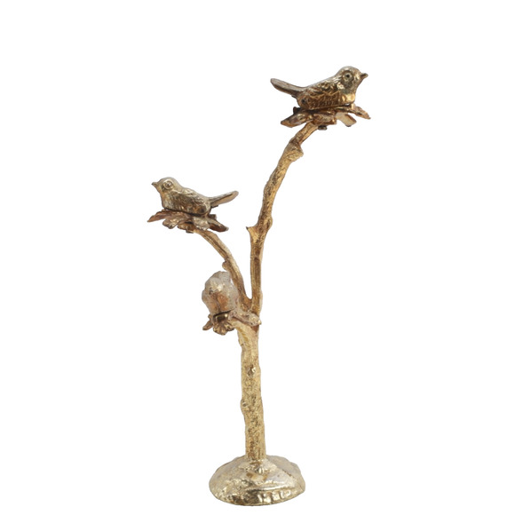 Vintage Gold Cast Iron Bird Clip Sculpture Art Decor Birds on Branches Heavy - Picture 8 of 16